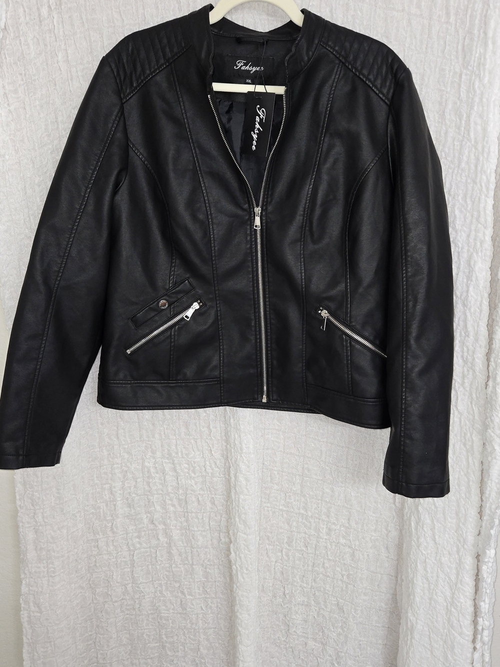 Size Xxl Fahsyee NWT Black Faux Leather Zip-Front Jacket